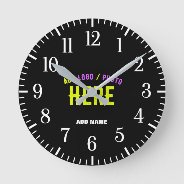 STYLISH MODERN CUSTOMIZABLE BLACK VERIFIED BRANDED ROUND CLOCK (Front)