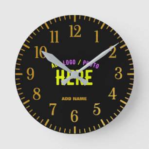 STYLISH MODERN CUSTOMIZABLE BLACK VERIFIED BRANDED ROUND CLOCK