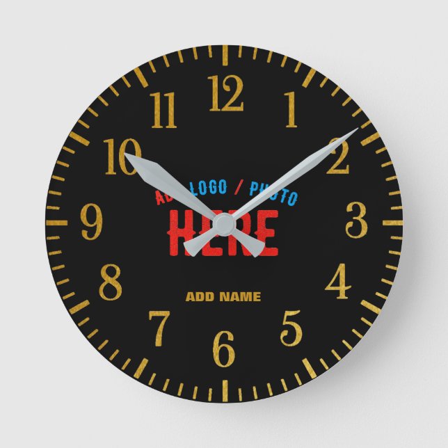 STYLISH MODERN CUSTOMIZABLE BLACK VERIFIED BRANDED ROUND CLOCK (Front)