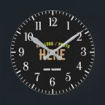 STYLISH MODERN CUSTOMIZABLE BLACK VERIFIED BRANDED ROUND CLOCK<br><div class="desc">THIS IS A DESIGN FITTING FOR EVERYONE.YOU CAN CHANGE, RESIZE OR ADD LOGO, PHOTO, TEXT AND COLOURS THE WAY YOU LIKE.THANK YOU.</div>