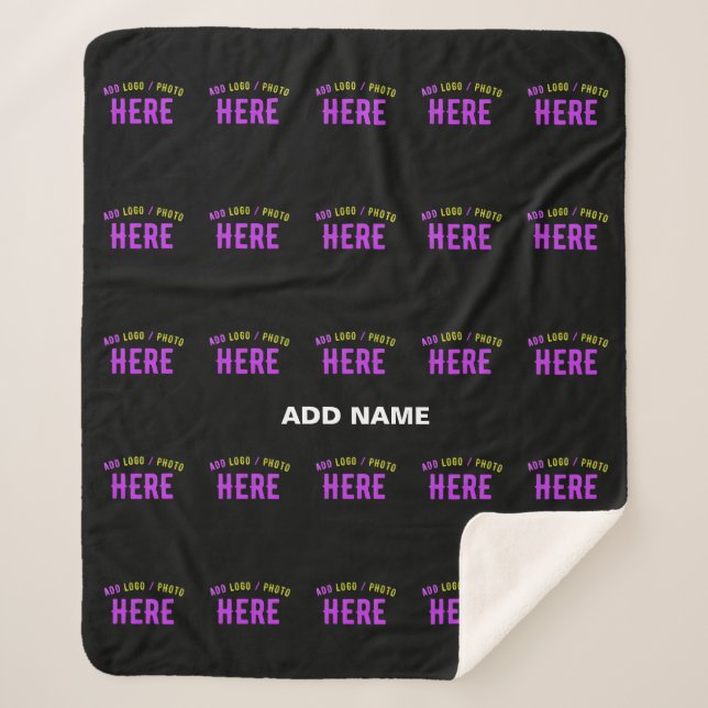 STYLISH MODERN CUSTOMIZABLE BLACK VERIFIED BRANDED SHERPA BLANKET (Front)