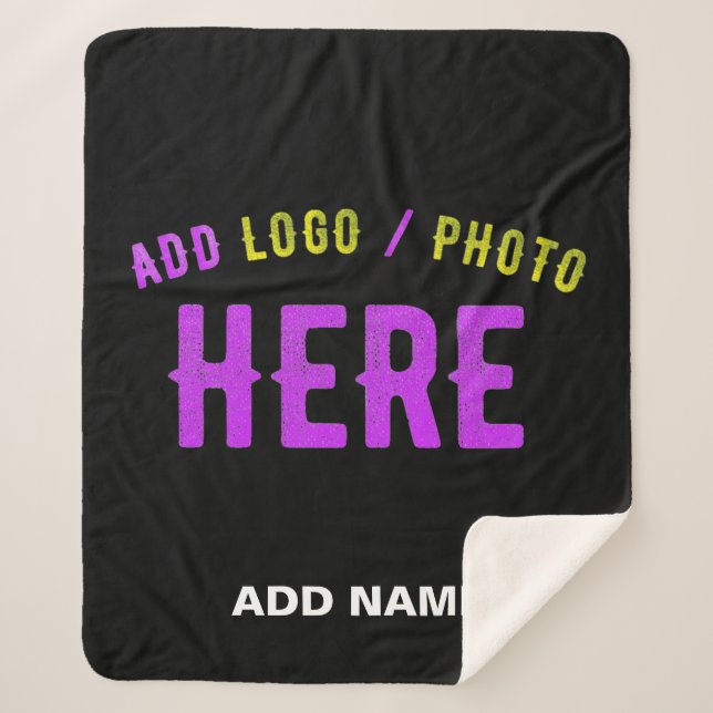 STYLISH MODERN CUSTOMIZABLE BLACK VERIFIED BRANDED SHERPA BLANKET (Front)