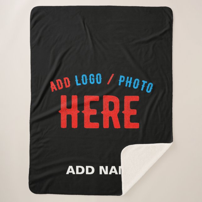STYLISH MODERN CUSTOMIZABLE BLACK VERIFIED BRANDED SHERPA BLANKET (Front)