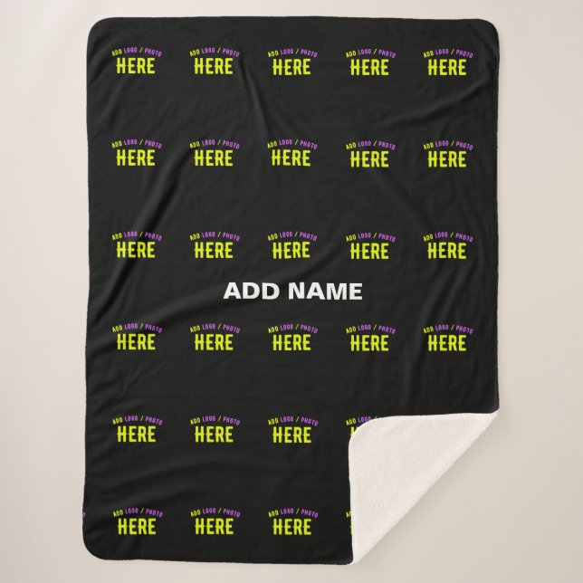 STYLISH MODERN CUSTOMIZABLE BLACK VERIFIED BRANDED SHERPA BLANKET (Front)