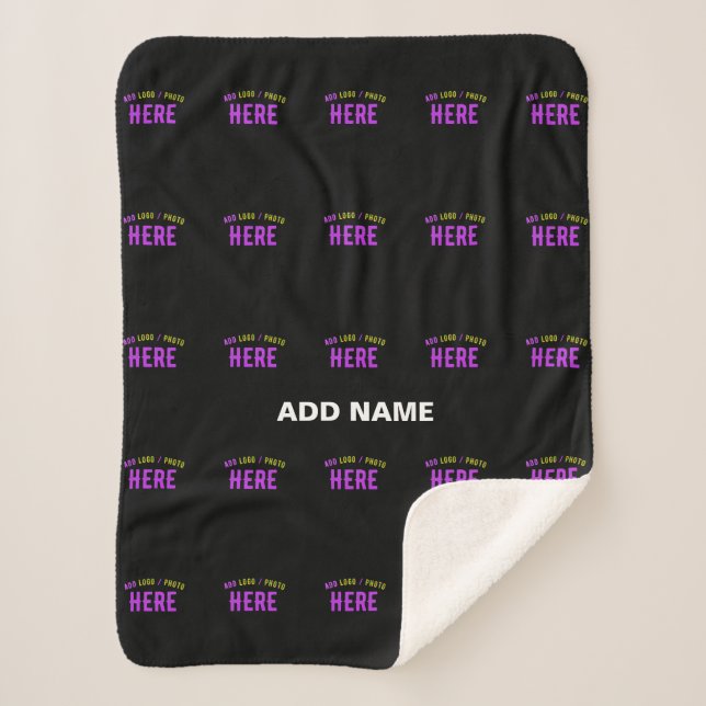 STYLISH MODERN CUSTOMIZABLE BLACK VERIFIED BRANDED SHERPA BLANKET (Front)