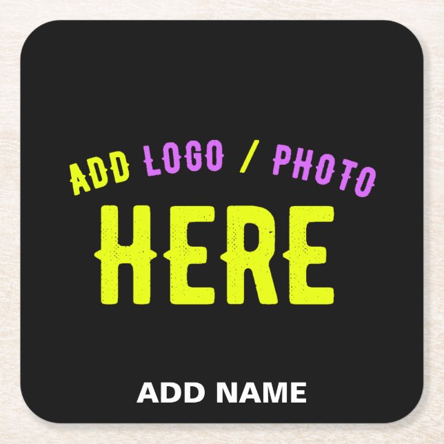 STYLISH MODERN CUSTOMIZABLE BLACK VERIFIED BRANDED SQUARE PAPER COASTER (Front)