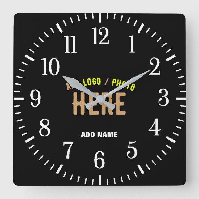 STYLISH MODERN CUSTOMIZABLE BLACK VERIFIED BRANDED SQUARE WALL CLOCK (Front)