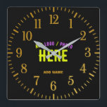 STYLISH MODERN CUSTOMIZABLE BLACK VERIFIED BRANDED SQUARE WALL CLOCK<br><div class="desc">THIS IS A DESIGN FITTING FOR EVERYONE.YOU CAN CHANGE, RESIZE OR ADD LOGO, PHOTO, TEXT AND COLOURS THE WAY YOU LIKE.THANK YOU.</div>