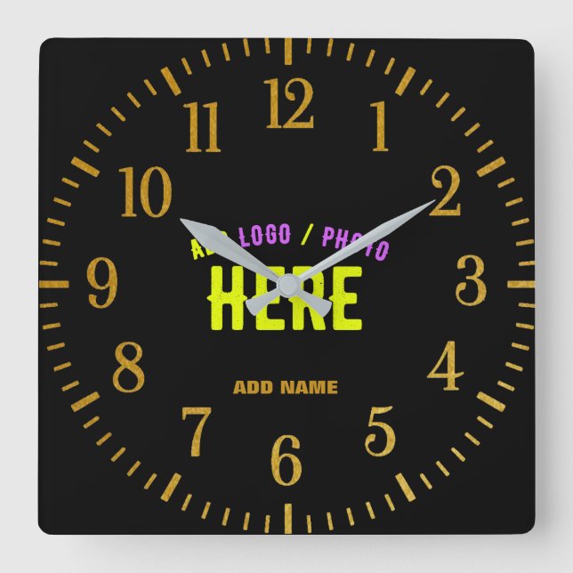 STYLISH MODERN CUSTOMIZABLE BLACK VERIFIED BRANDED SQUARE WALL CLOCK (Front)