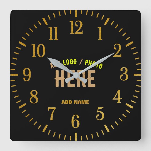 STYLISH MODERN CUSTOMIZABLE BLACK VERIFIED BRANDED SQUARE WALL CLOCK (Front)