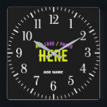 STYLISH MODERN CUSTOMIZABLE BLACK VERIFIED BRANDED SQUARE WALL CLOCK<br><div class="desc">THIS IS A DESIGN FITTING FOR EVERYONE.YOU CAN CHANGE, RESIZE OR ADD LOGO, PHOTO, TEXT AND COLOURS THE WAY YOU LIKE.THANK YOU.</div>