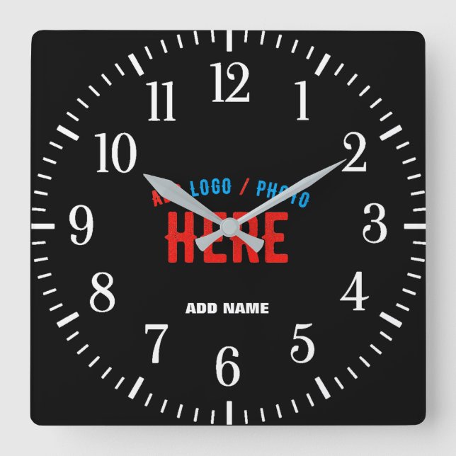 STYLISH MODERN CUSTOMIZABLE BLACK VERIFIED BRANDED SQUARE WALL CLOCK (Front)