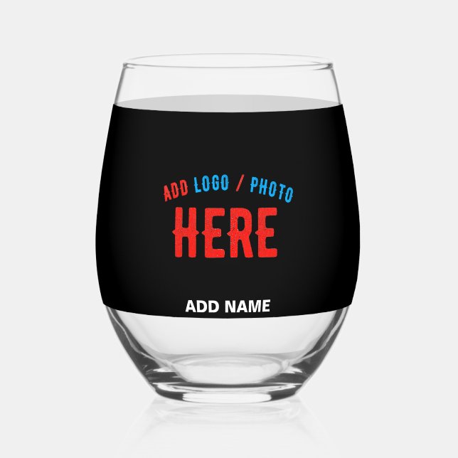 STYLISH MODERN CUSTOMIZABLE BLACK VERIFIED BRANDED STEMLESS WINE GLASS (Front)