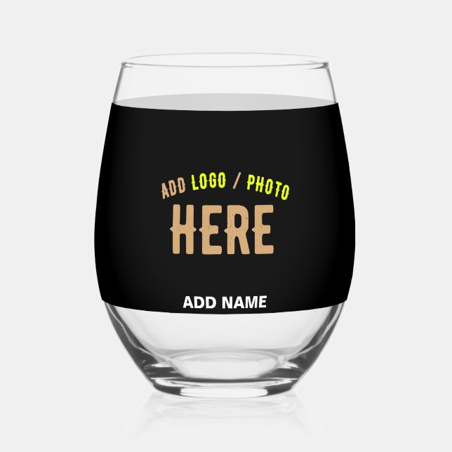 STYLISH MODERN CUSTOMIZABLE BLACK VERIFIED BRANDED STEMLESS WINE GLASS (Front)