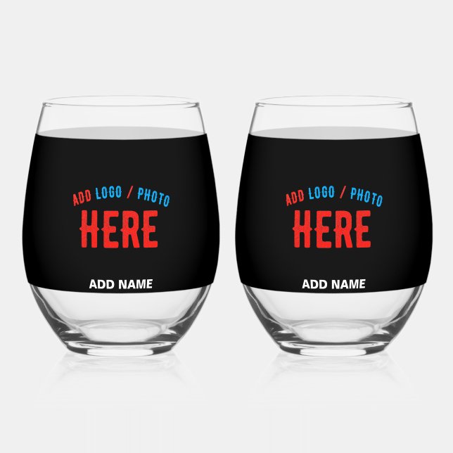 STYLISH MODERN CUSTOMIZABLE BLACK VERIFIED BRANDED STEMLESS WINE GLASS (Front)