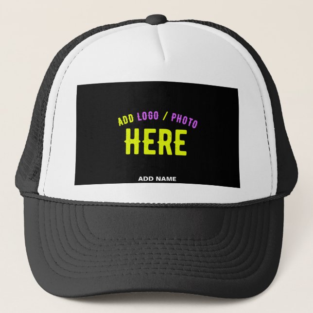 STYLISH MODERN CUSTOMIZABLE BLACK VERIFIED BRANDED TRUCKER HAT (Front)
