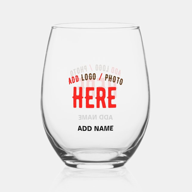 STYLISH MODERN CUSTOMIZABLE CLEAR VERIFIED BRANDED STEMLESS WINE GLASS (Front)