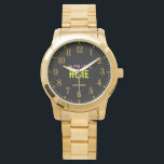STYLISH MODERN CUSTOMIZABLE GOLDEN VERIFIED BRAND WATCH<br><div class="desc">THIS IS A DESIGN FITTING FOR EVERYONE.YOU CAN CHANGE, RESIZE OR ADD LOGO, PHOTO, TEXT AND COLOURS THE WAY YOU LIKE.THANK YOU.</div>