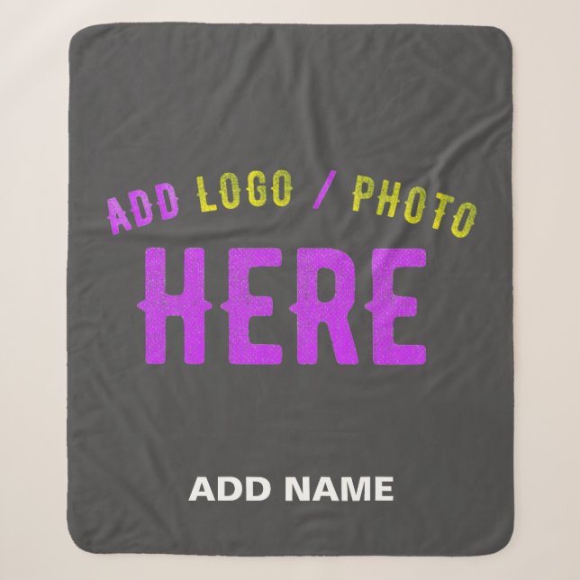 STYLISH MODERN CUSTOMIZABLE GREY VERIFIED BRANDED SHERPA BLANKET (Front)