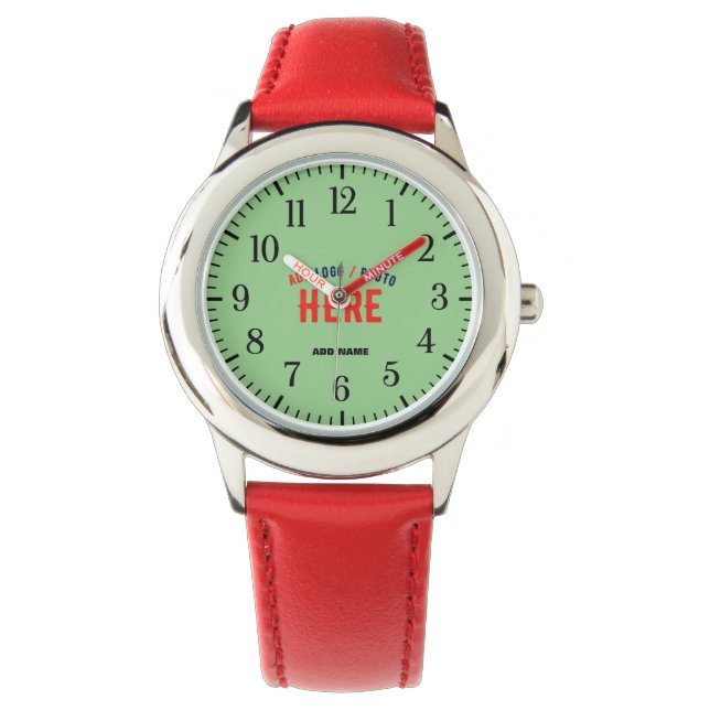 STYLISH MODERN CUSTOMIZABLE RED MINT GREEN BRANDED WATCH (Front)