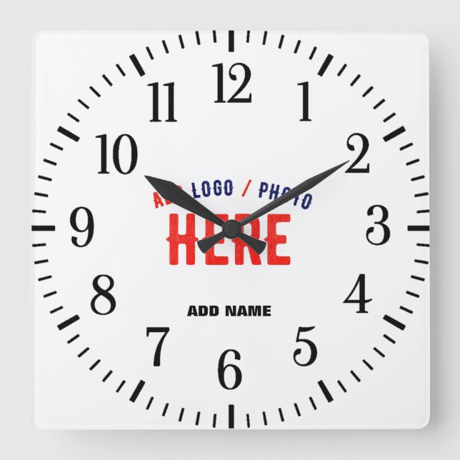 STYLISH MODERN CUSTOMIZABLE WHITE VERIFIED BRAND SQUARE WALL CLOCK (Front)