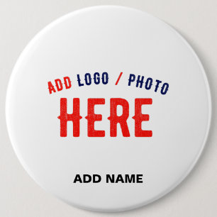 STYLISH MODERN CUSTOMIZABLE WHITE VERIFIED BRANDED 6 INCH ROUND BUTTON
