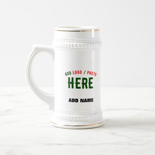 STYLISH MODERN CUSTOMIZABLE WHITE VERIFIED BRANDED BEER STEIN (Left)