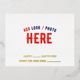 STYLISH MODERN CUSTOMIZABLE WHITE VERIFIED BRANDED FOIL HOLIDAY POSTCARD