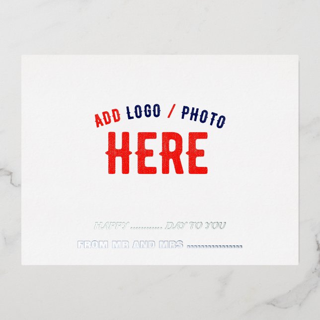 STYLISH MODERN CUSTOMIZABLE WHITE VERIFIED BRANDED FOIL HOLIDAY POSTCARD (Front)