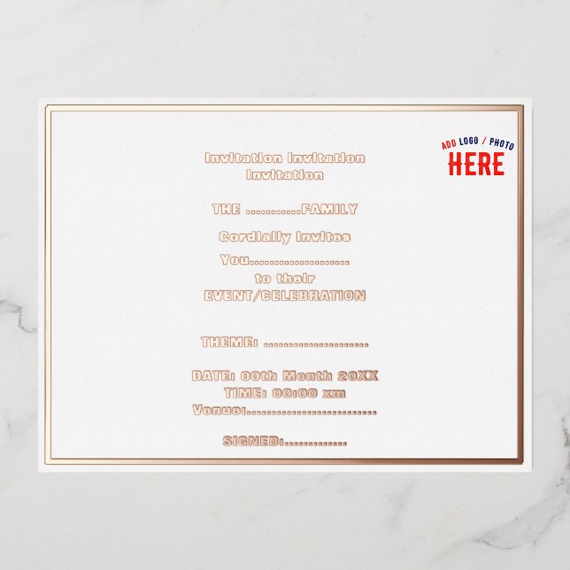 STYLISH MODERN CUSTOMIZABLE WHITE VERIFIED BRANDED FOIL INVITATION POSTCARD (Front)