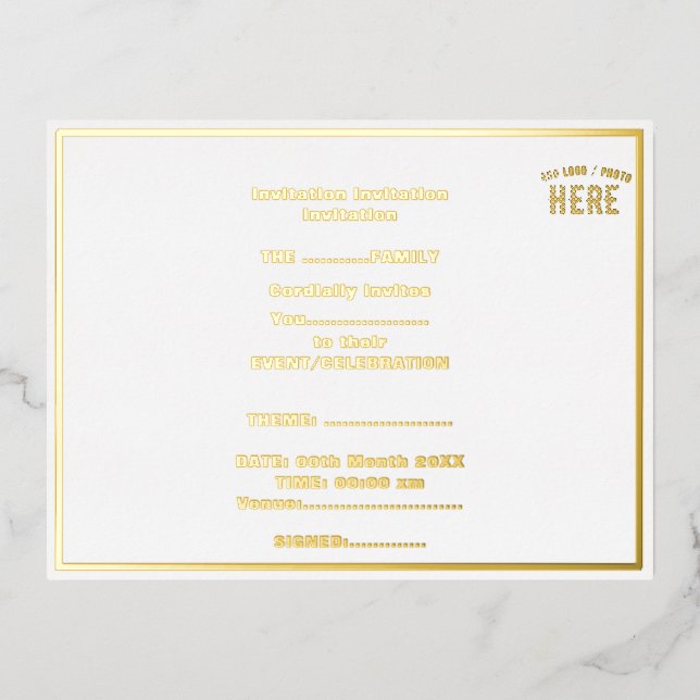 STYLISH MODERN CUSTOMIZABLE WHITE VERIFIED BRANDED FOIL INVITATION POSTCARD (Front)
