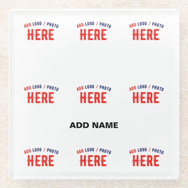 STYLISH MODERN CUSTOMIZABLE WHITE VERIFIED BRANDED GLASS COASTER (Front)