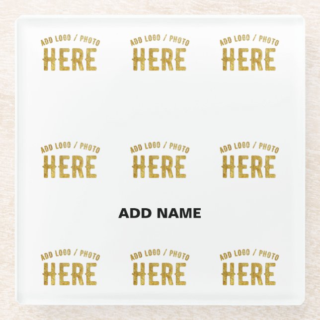 STYLISH MODERN CUSTOMIZABLE WHITE VERIFIED BRANDED GLASS COASTER (Front)