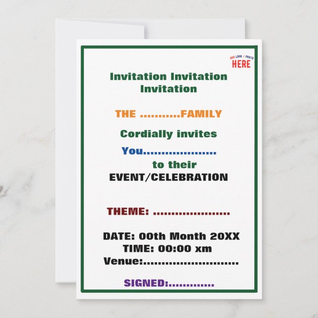 STYLISH MODERN CUSTOMIZABLE WHITE VERIFIED BRANDED INVITATION (Front)