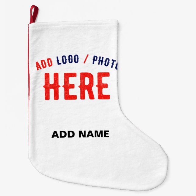 STYLISH MODERN CUSTOMIZABLE WHITE VERIFIED BRANDED LARGE CHRISTMAS STOCKING (Front)