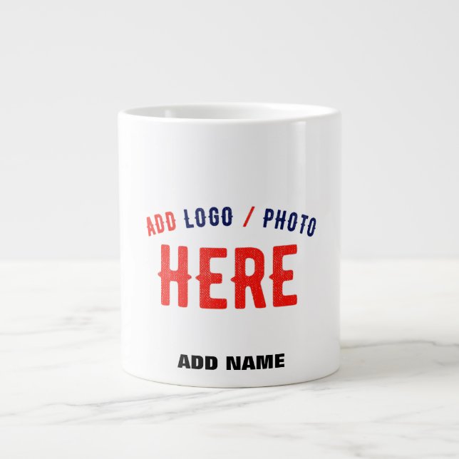 STYLISH MODERN CUSTOMIZABLE WHITE VERIFIED BRANDED LARGE COFFEE MUG (Front)
