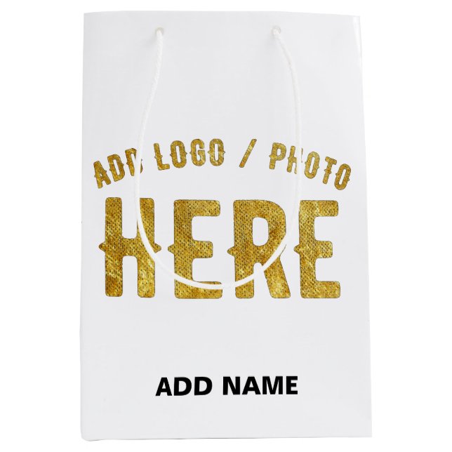 STYLISH MODERN CUSTOMIZABLE WHITE VERIFIED BRANDED MEDIUM GIFT BAG (Front)