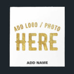 STYLISH MODERN CUSTOMIZABLE WHITE VERIFIED BRANDED NOTEPAD<br><div class="desc">THIS IS A DESIGN FITTING FOR EVERYONE.YOU CAN CHANGE, RESIZE OR ADD LOGO, PHOTO, TEXT AND COLOURS THE WAY YOU LIKE.THANK YOU.</div>