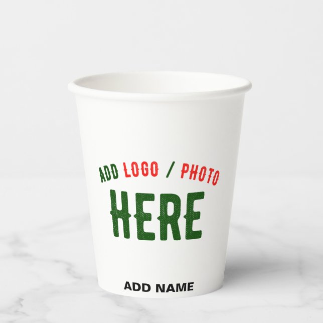 STYLISH MODERN CUSTOMIZABLE WHITE VERIFIED BRANDED PAPER CUPS (Front)