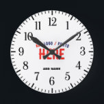 STYLISH MODERN CUSTOMIZABLE WHITE VERIFIED BRANDED ROUND CLOCK<br><div class="desc">THIS IS A DESIGN FITTING FOR EVERYONE.YOU CAN CHANGE, RESIZE OR ADD LOGO, PHOTO, TEXT AND COLOURS THE WAY YOU LIKE.THANK YOU.</div>