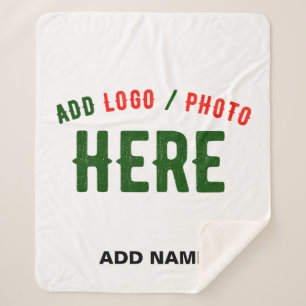 STYLISH MODERN CUSTOMIZABLE WHITE VERIFIED BRANDED SHERPA BLANKET