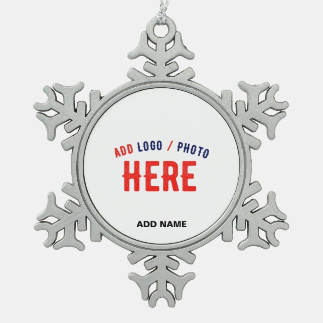 STYLISH MODERN CUSTOMIZABLE WHITE VERIFIED BRANDED SNOWFLAKE PEWTER CHRISTMAS ORNAMENT (Front)