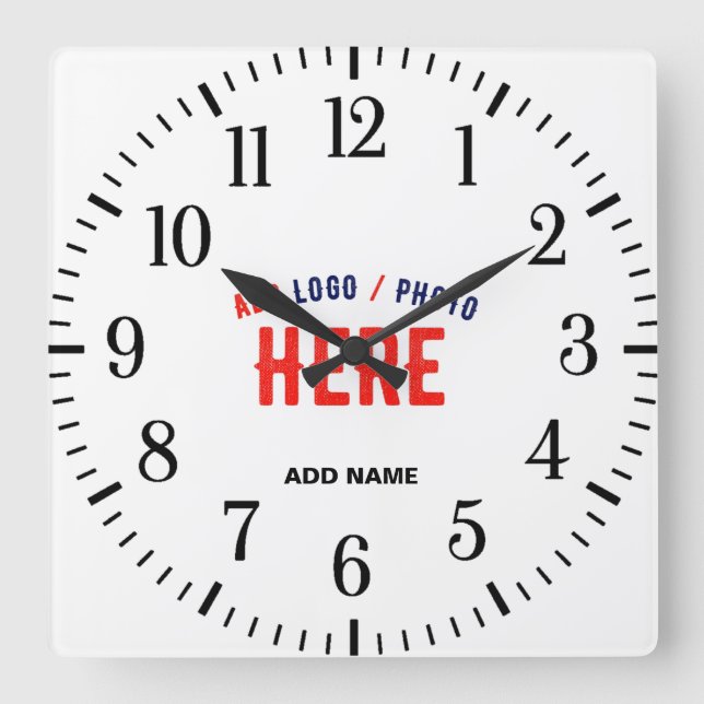 STYLISH MODERN CUSTOMIZABLE WHITE VERIFIED BRANDED SQUARE WALL CLOCK (Front)