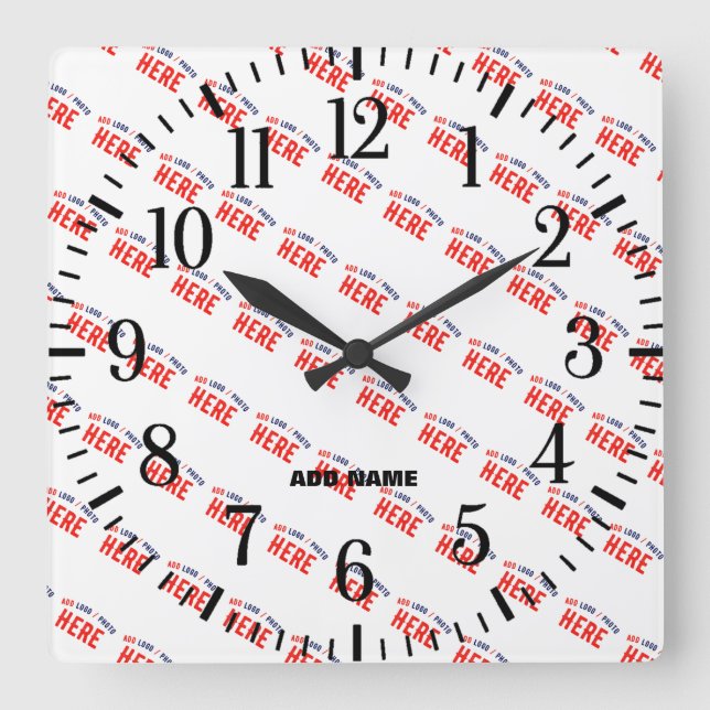 STYLISH MODERN CUSTOMIZABLE WHITE VERIFIED BRANDED SQUARE WALL CLOCK (Front)