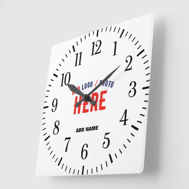 STYLISH MODERN CUSTOMIZABLE WHITE VERIFIED BRANDED SQUARE WALL CLOCK (Angle)