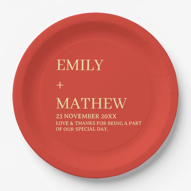 STYLISH MODERN CUSTOMIZED ELEGANT CLASSIC WEDDING  PAPER PLATE (Front)