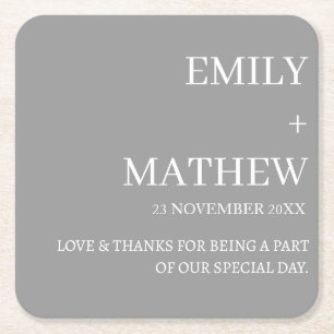 STYLISH MODERN CUSTOMIZED ELEGANT CLASSIC WEDDING  SQUARE PAPER COASTER