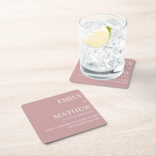 STYLISH MODERN CUSTOMIZED ELEGANT CLASSIC WEDDING  SQUARE PAPER COASTER (Insitu)