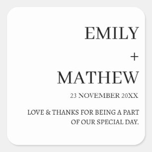 STYLISH MODERN CUSTOMIZED ELEGANT CLASSIC WEDDING SQUARE STICKER