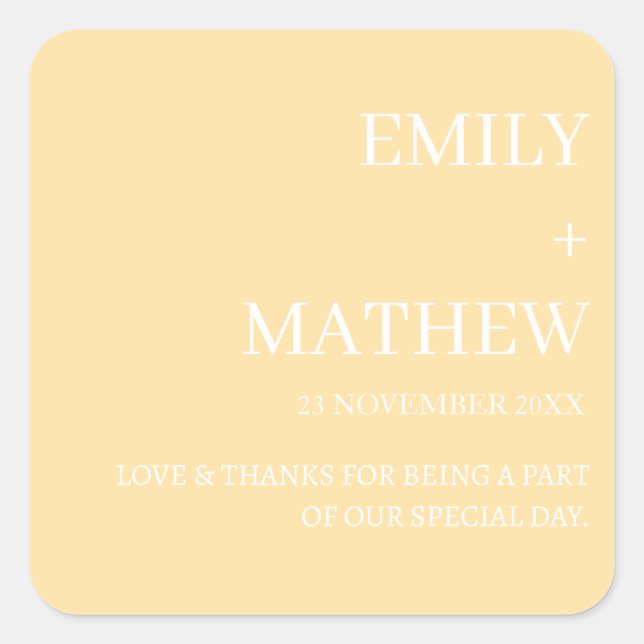 STYLISH MODERN CUSTOMIZED ELEGANT CLASSIC WEDDING  SQUARE STICKER (Front)
